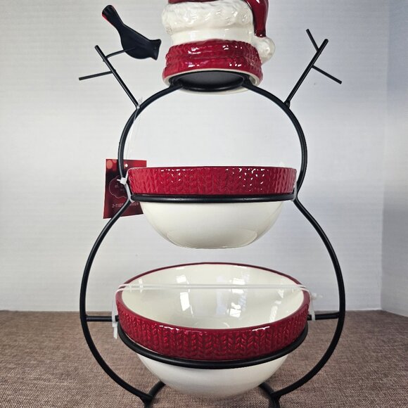 St Nicholas Square, Yuletide Snowman Two Tiered Server With Tags New Condition - Picture 7 of 12
